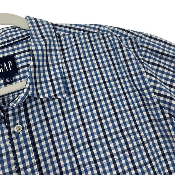 GAP Mens Blue Plaid Short Sleeve Button Down Shirt - Picture 2 of 7